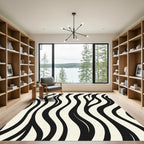 Modern Black Cream Wavy Stripes Rug