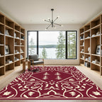 Crimson Floral Medallion Evergreen Trees Rug