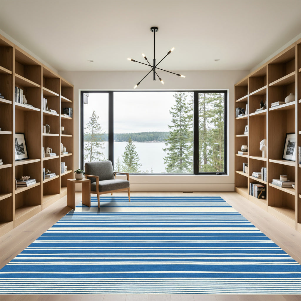 Classic Blue White Striped Broad Rug