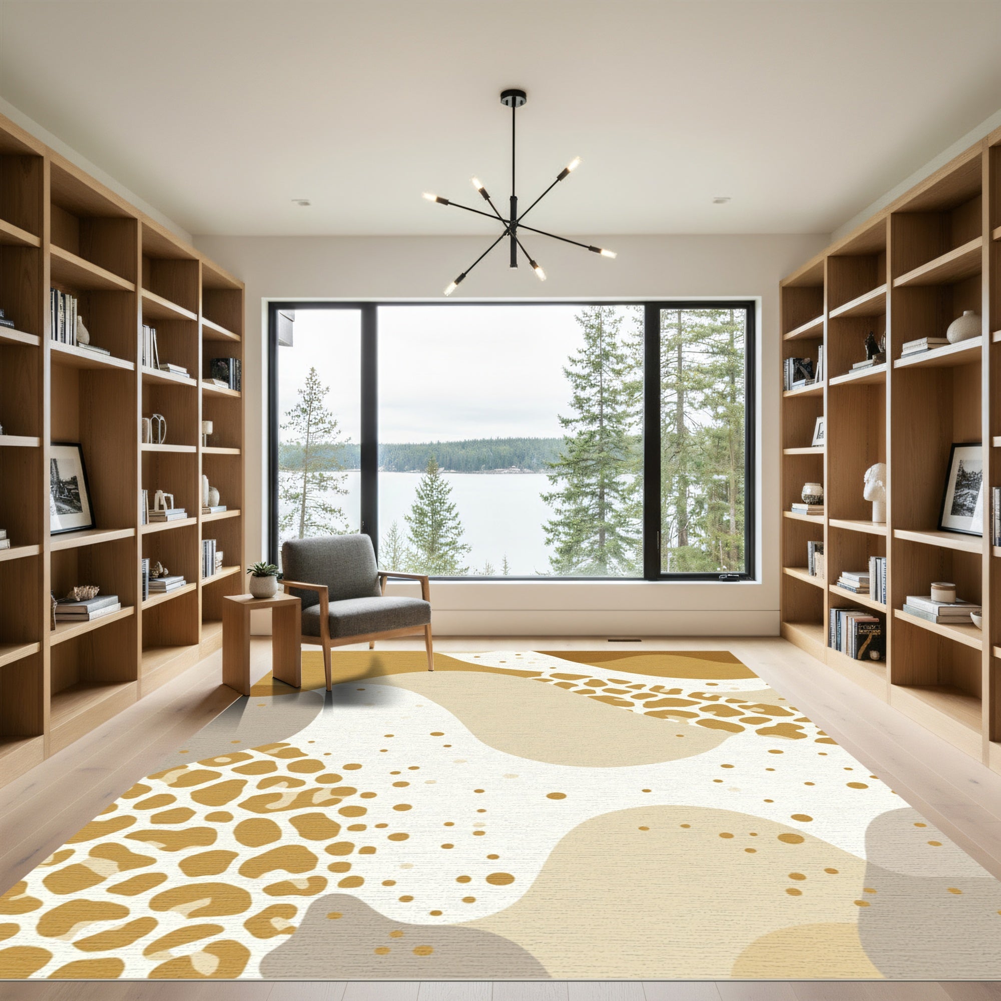 Golden Leopard Abstract Curve Rug