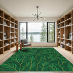 Deep Forest Green Fern Frond Rug