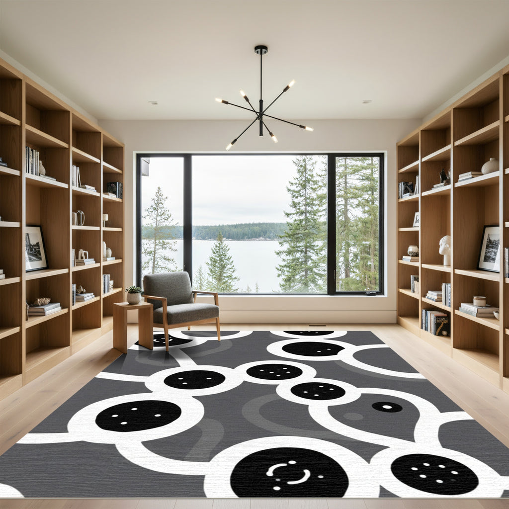 Gray white black abstract bubble connection Rug