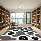 Gray white black abstract bubble connection Rug