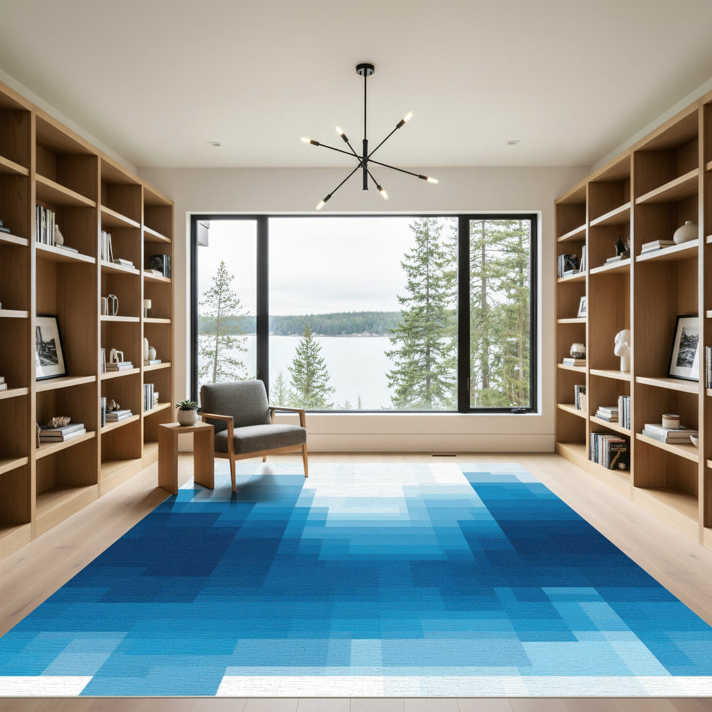 Deep Blue Gradient Pixelated Abstract Rug