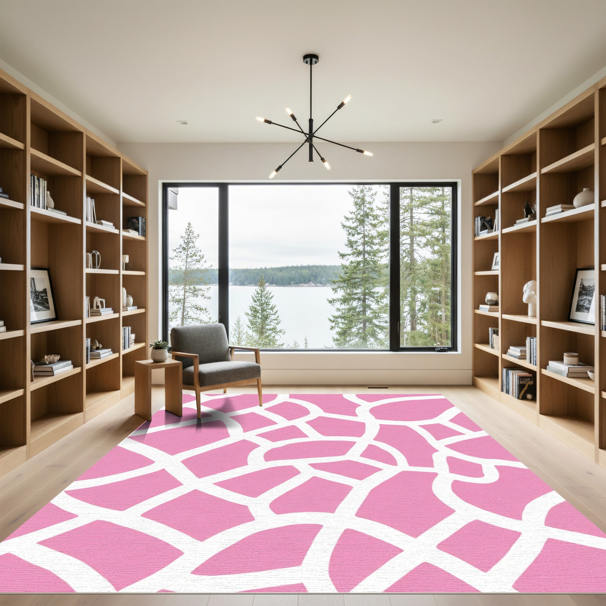 Pink White Organic Shape Network Rug