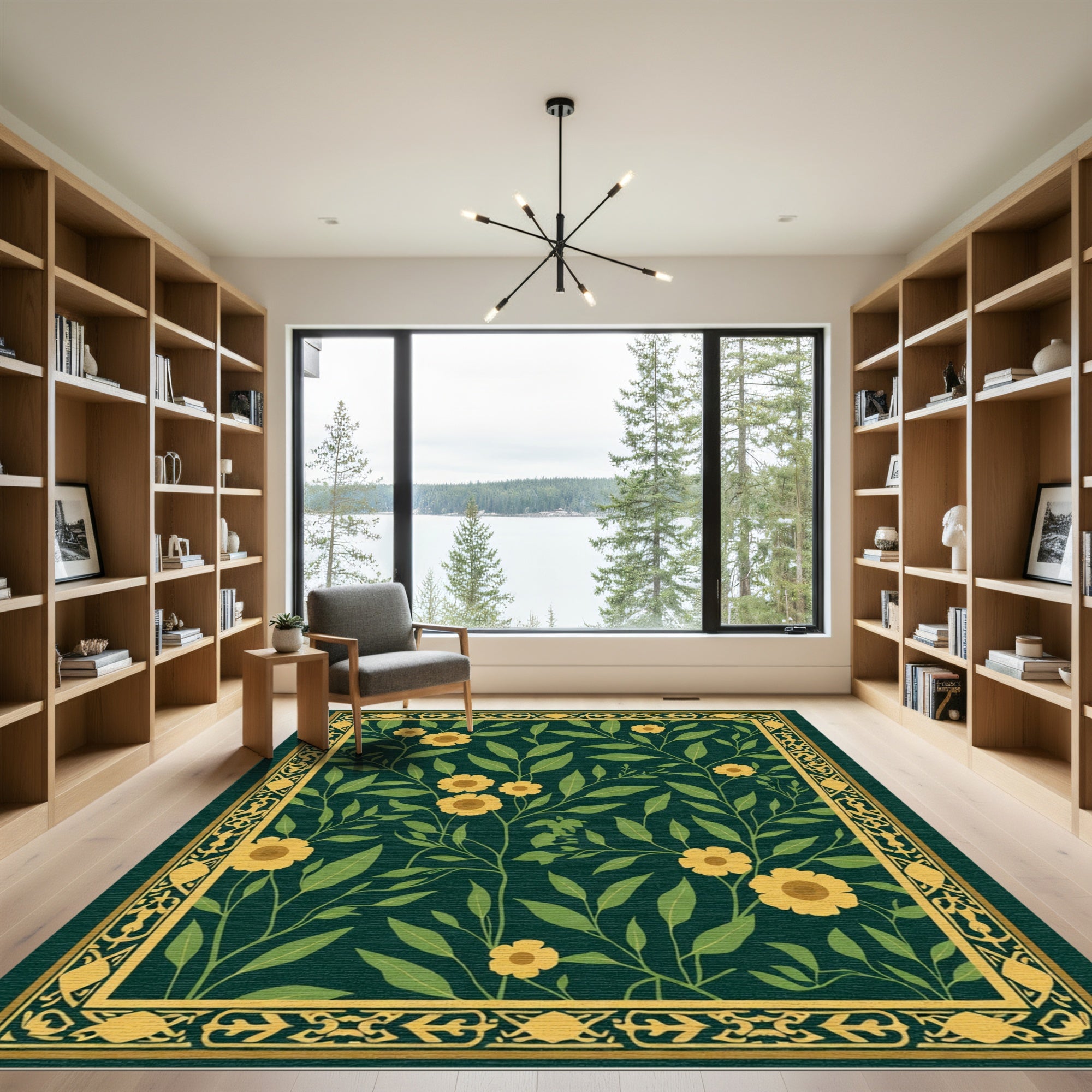 Emerald Yellow Floral Garden Border Rug