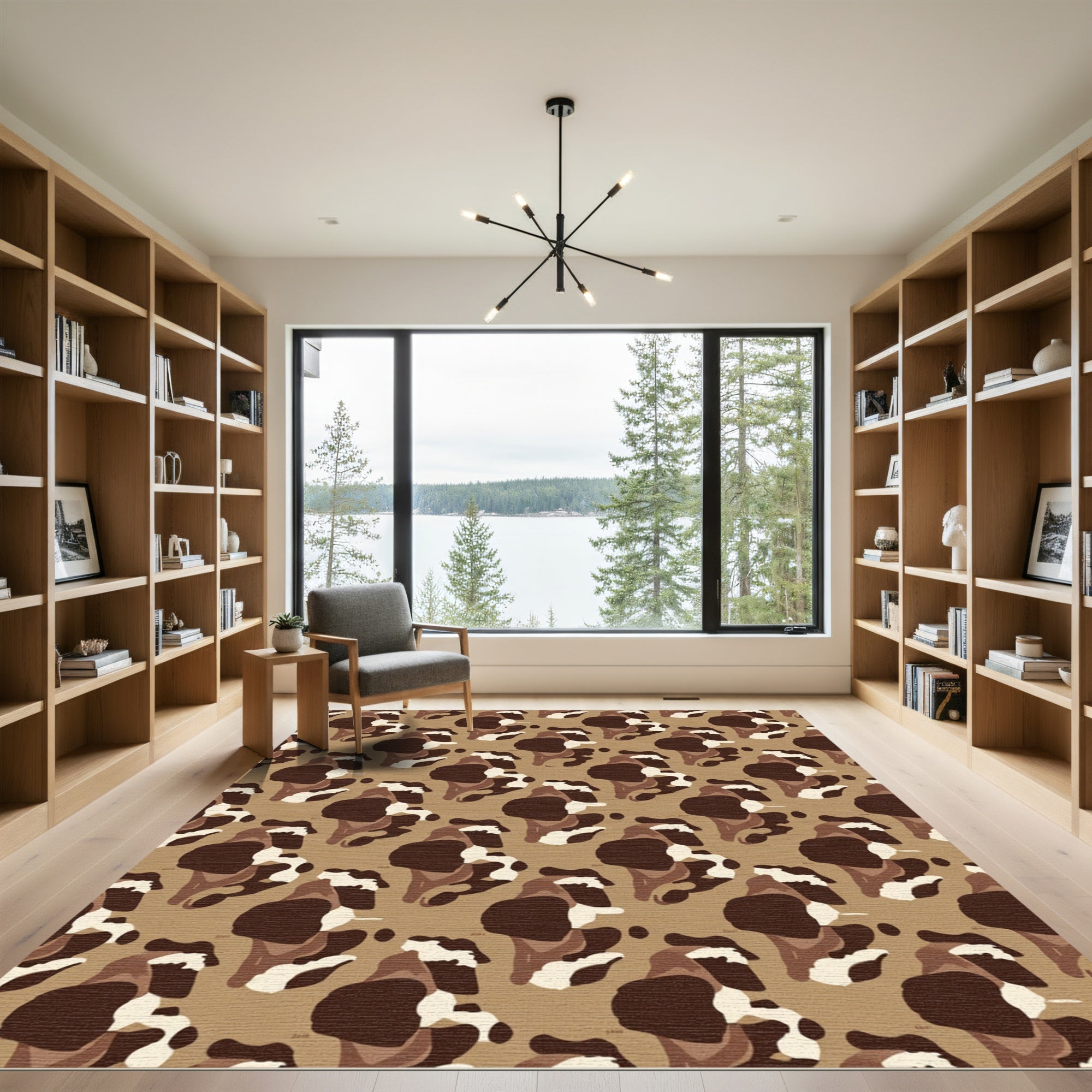 Brown Earthy Camouflage Abstract Shapes Rug