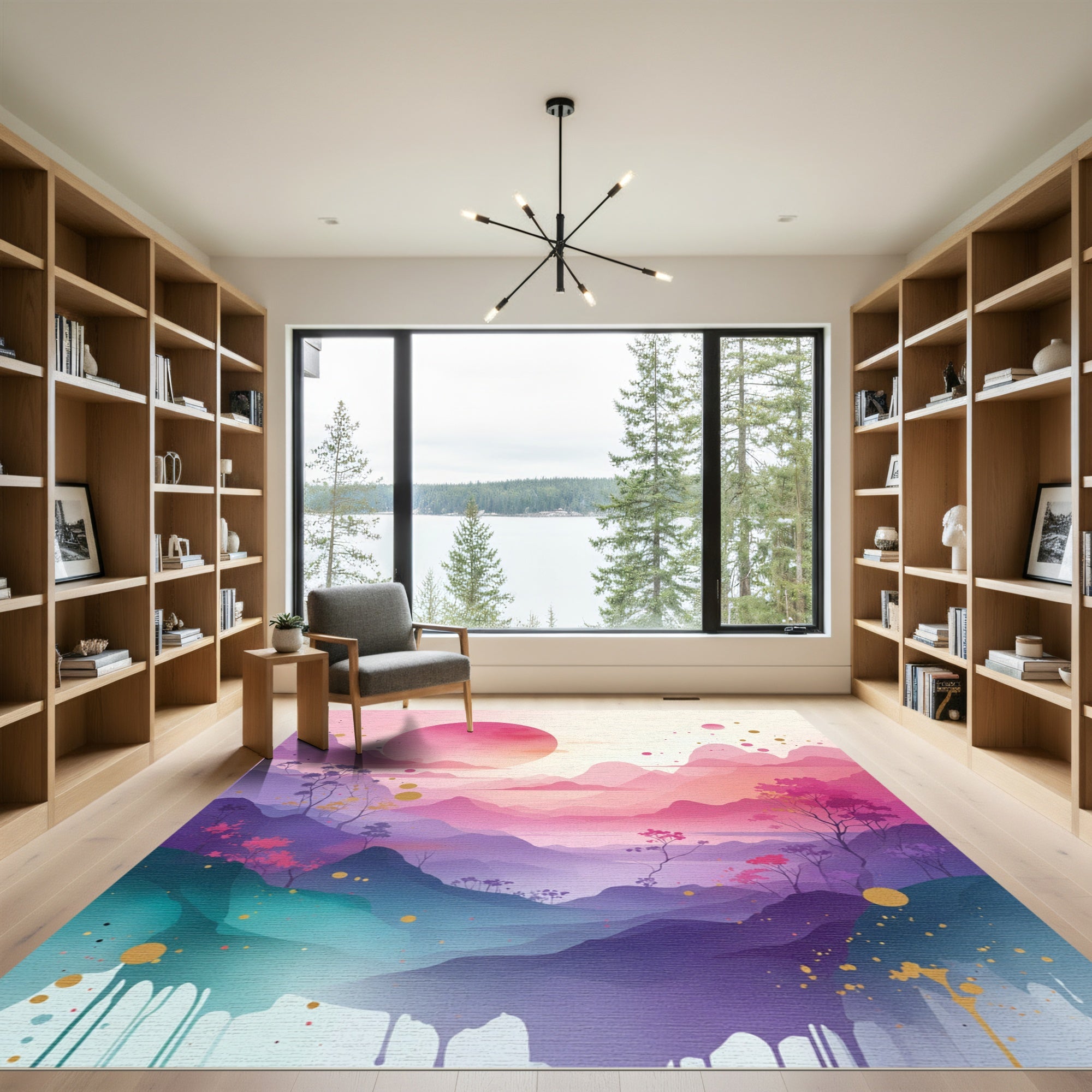 Serene Pink Mountain Cherry Blossom Vista Rug