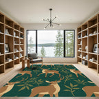 Brown Deer Green Forest Foliage Rug