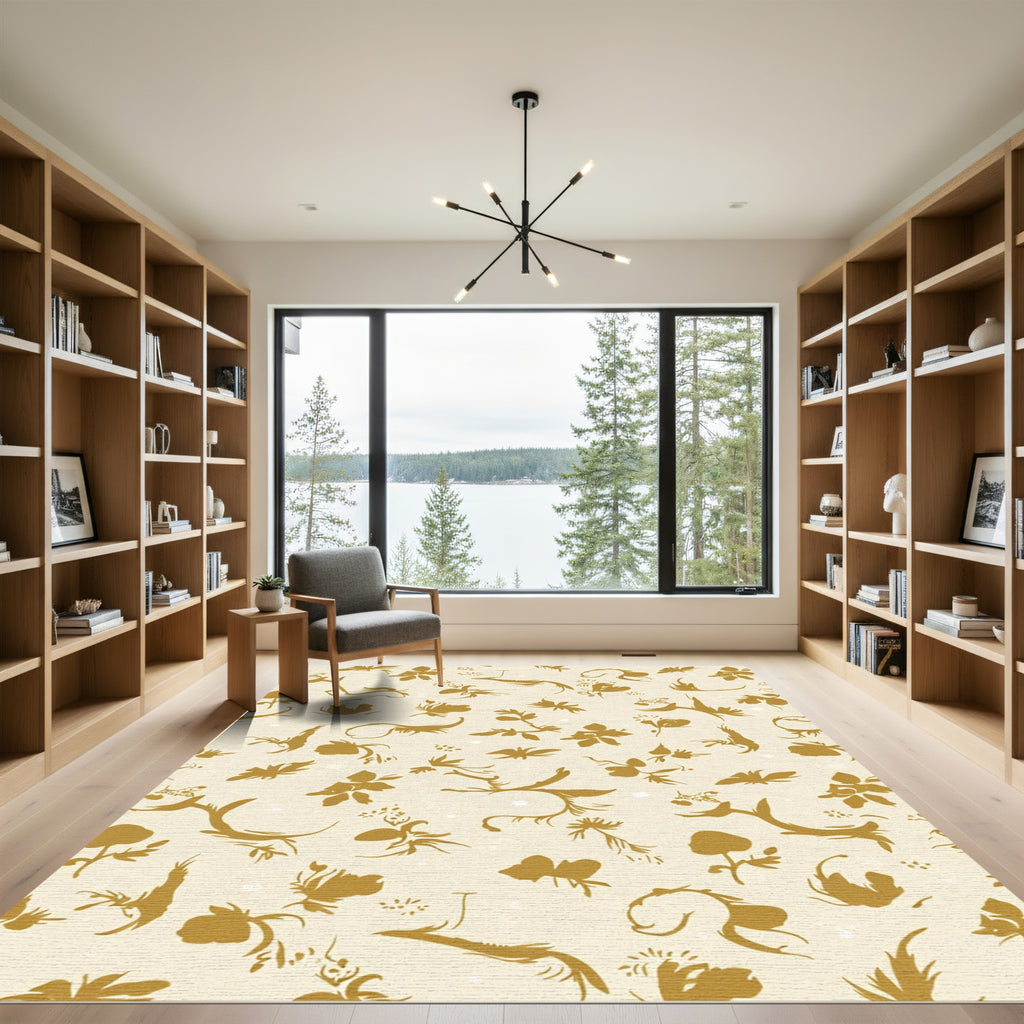 Golden Floral Vine Sketch Rug