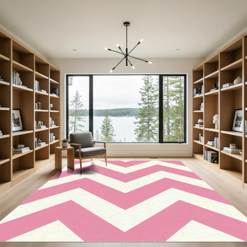 Pink Cream Chevron Stripes Rug