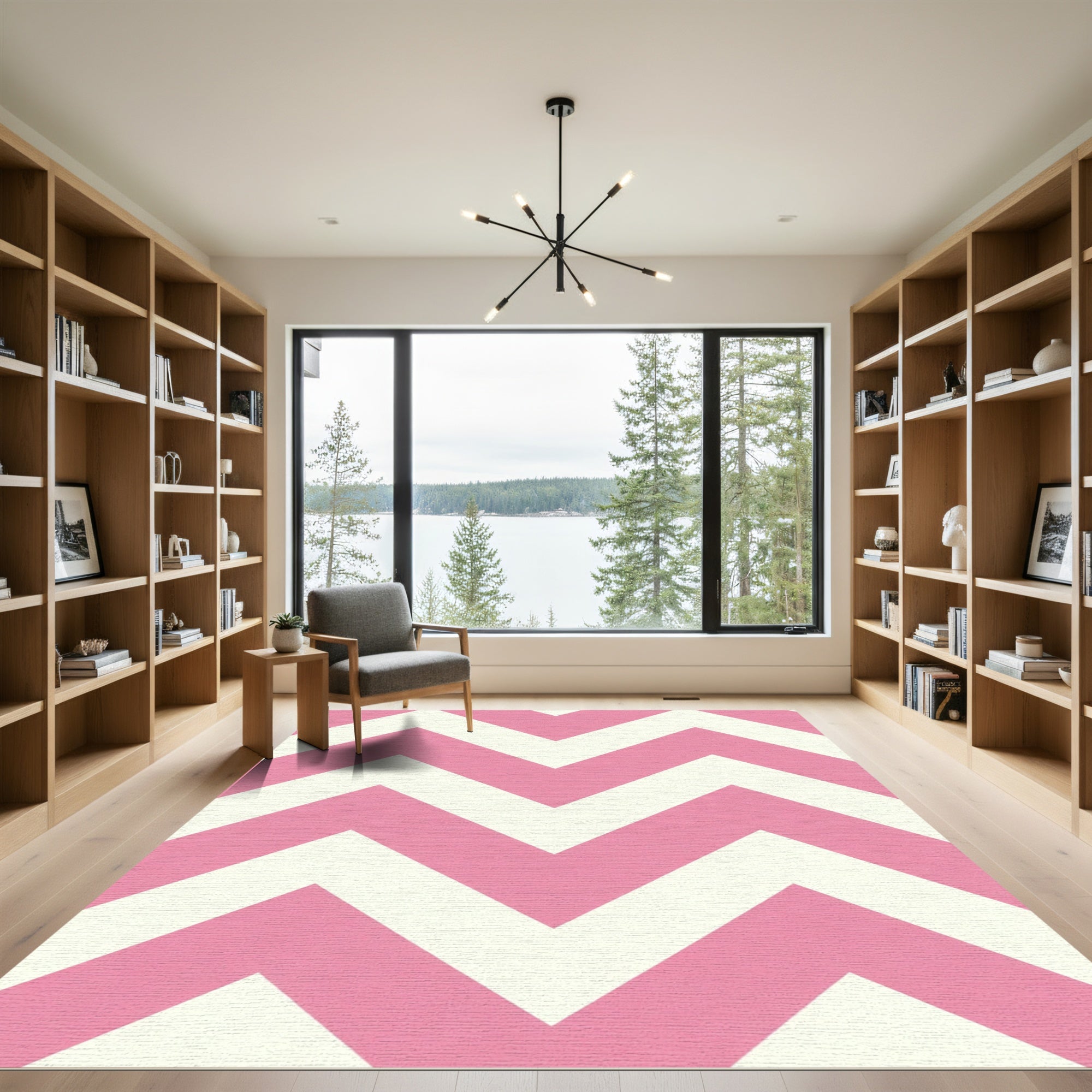 Pink Cream Chevron Stripes Rug