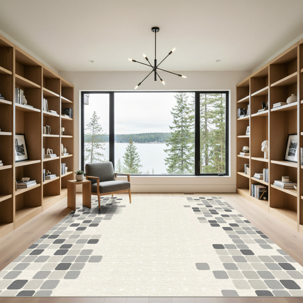 Subtle Gray Square Mosaic Rug