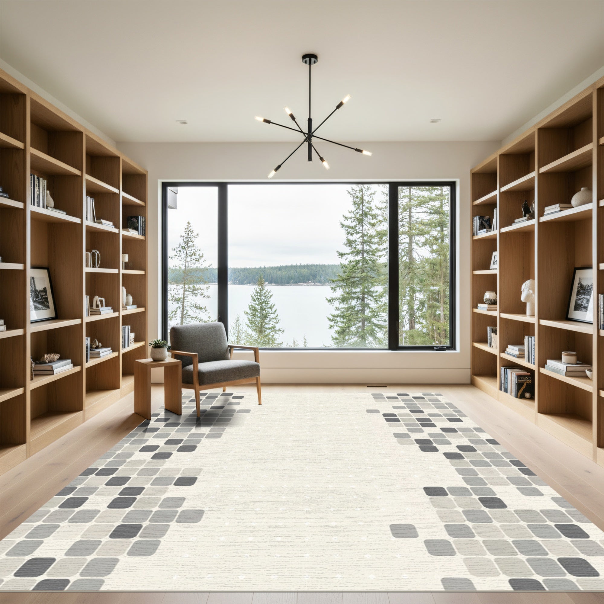 Subtle Gray Square Mosaic Rug