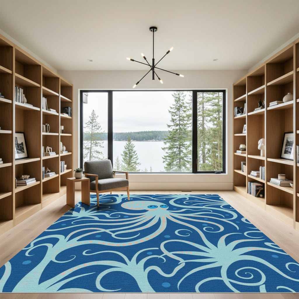 Aqua Octopus Tentacle Swirl Blue Rug