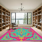 Vibrant Magenta Teal Floral Arch Rug