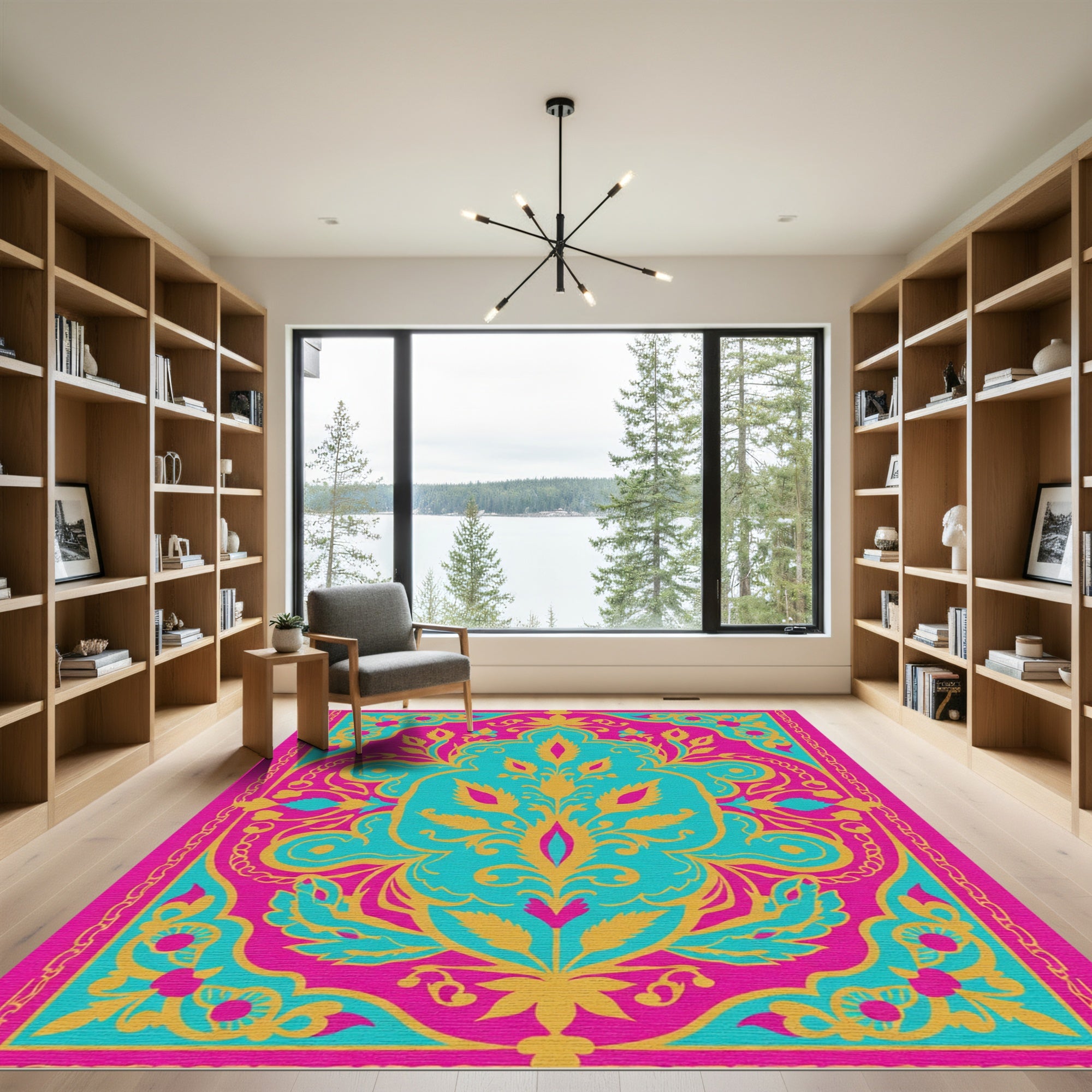 Vibrant Magenta Teal Floral Arch Rug