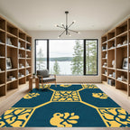 Deep Teal Floral Square Medallion Rug