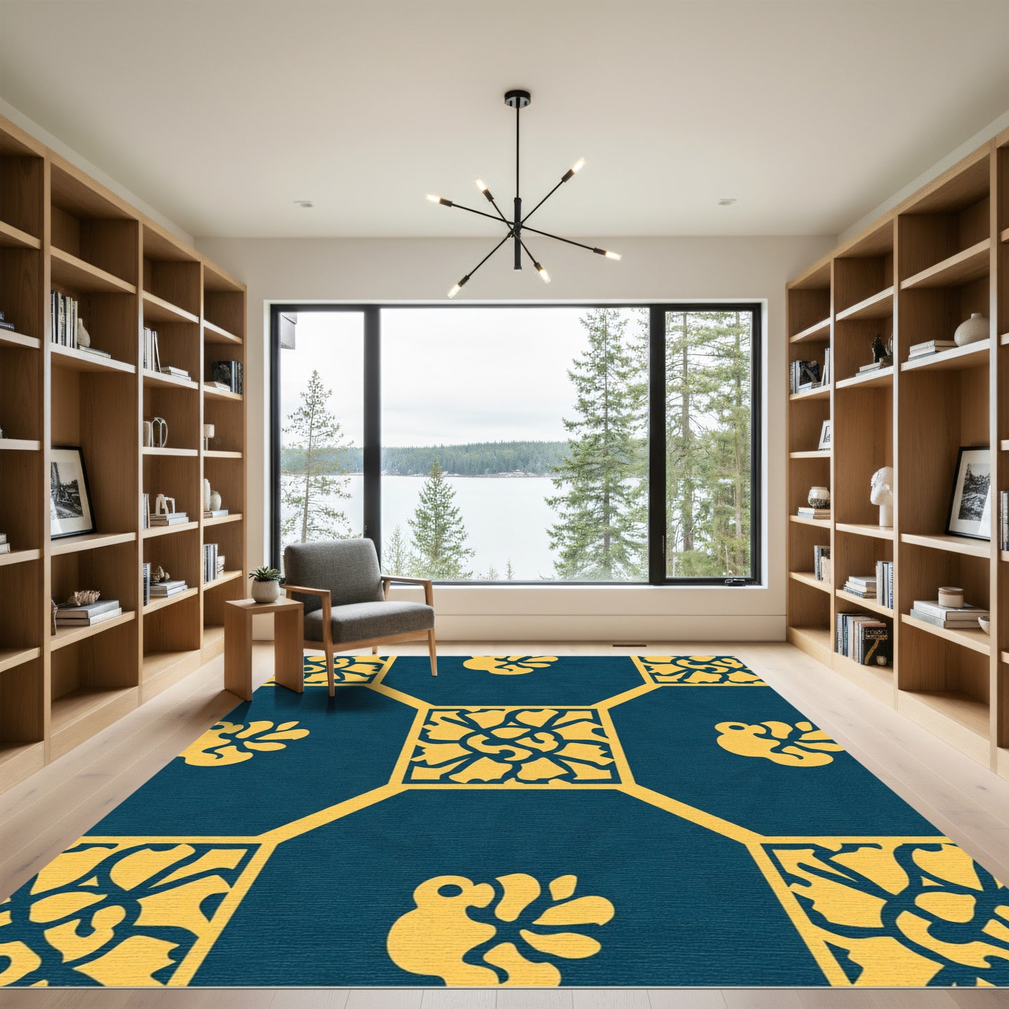 Deep Teal Floral Square Medallion Rug