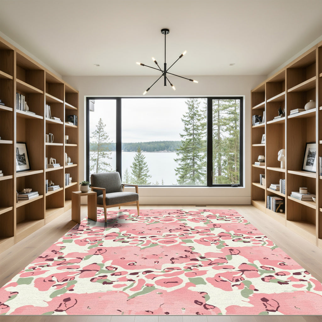 Abstract Pink Green Blotches Rug