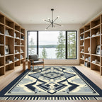 Cream Navy Geometric Diamond Medallion Rug