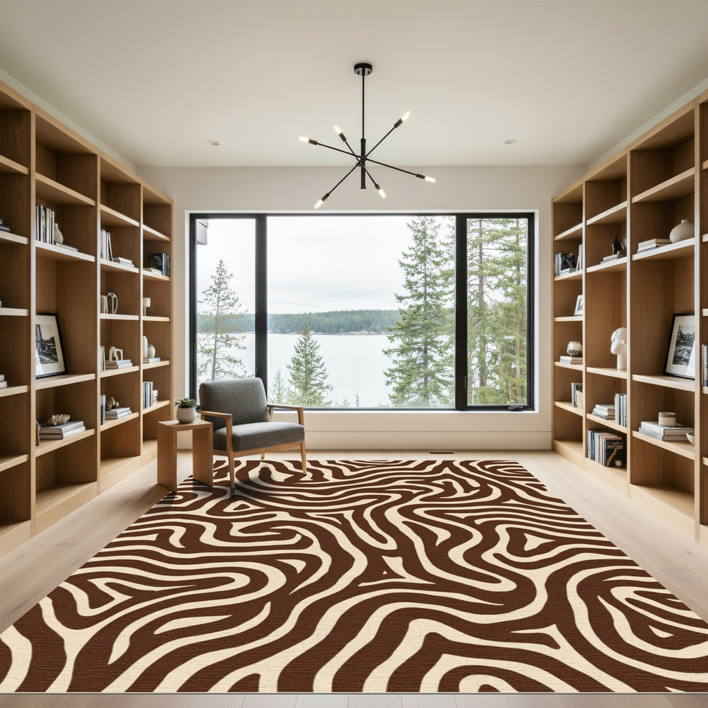 Brown Cream Wavy Abstract Rug
