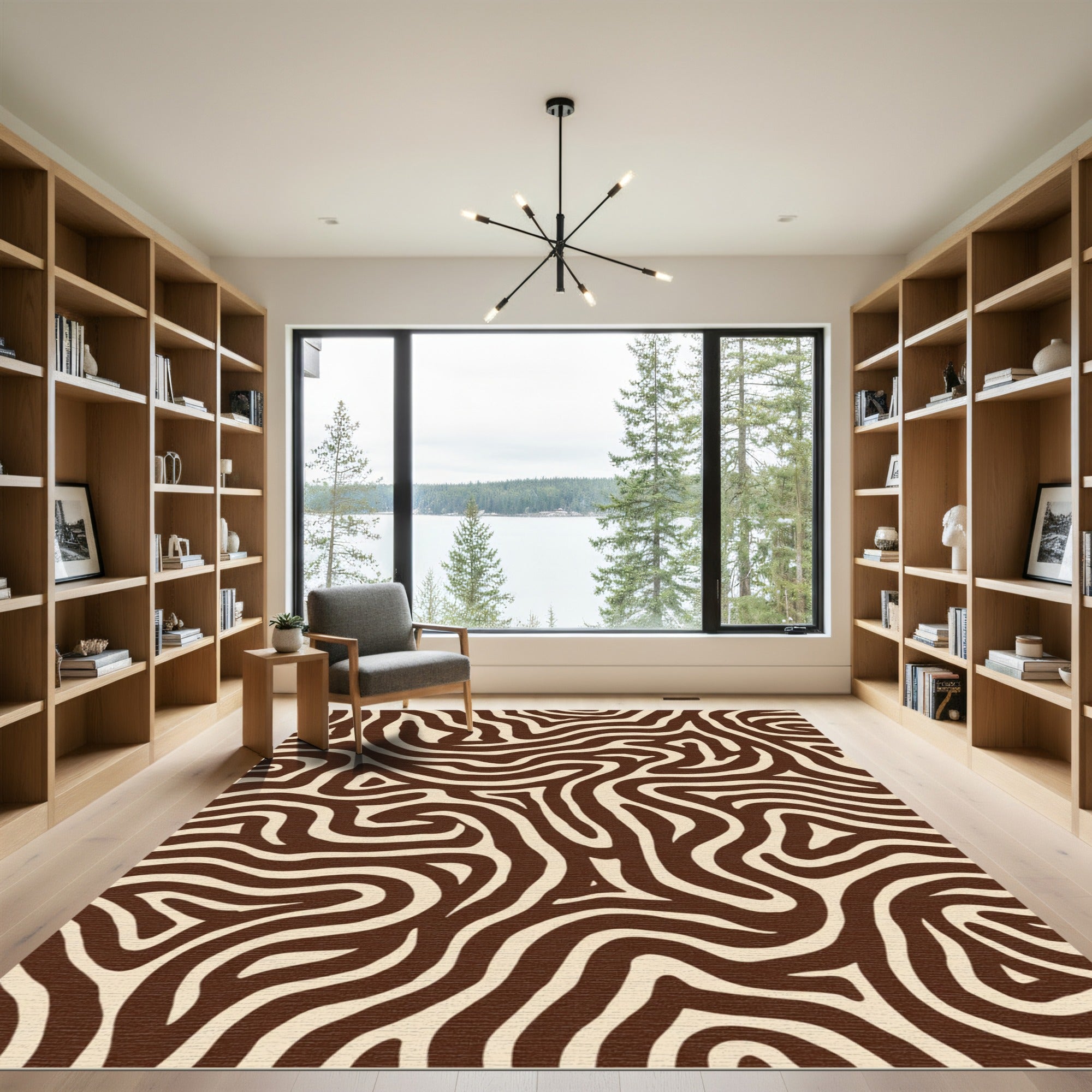 Brown Cream Wavy Abstract Rug