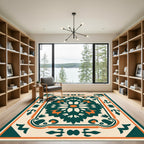 Deep Teal Orange Floral Medallion Rug
