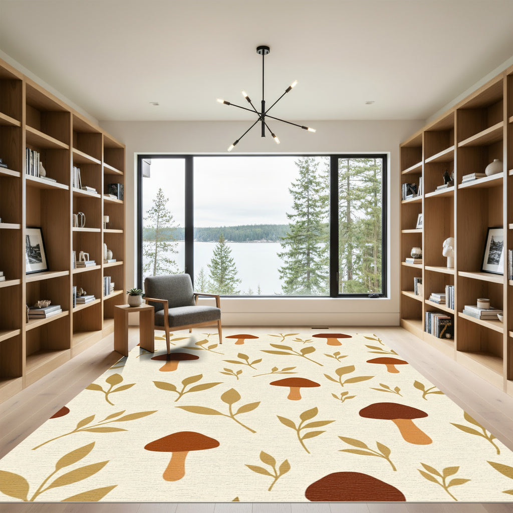 Earthy Mushroom and Leaf Scatter Rug