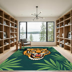Fierce Tiger Jungle Green Leaves Rug