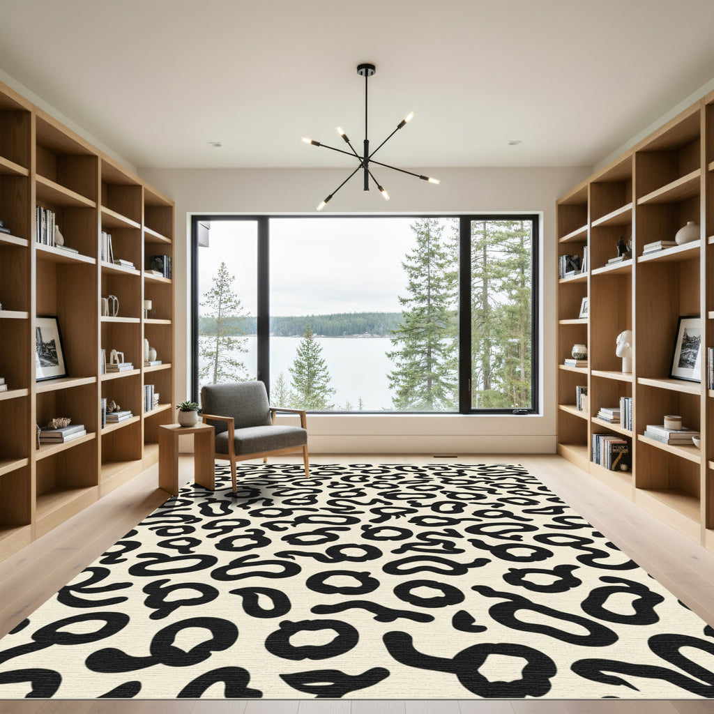 Cream Black Abstract Spots Rug
