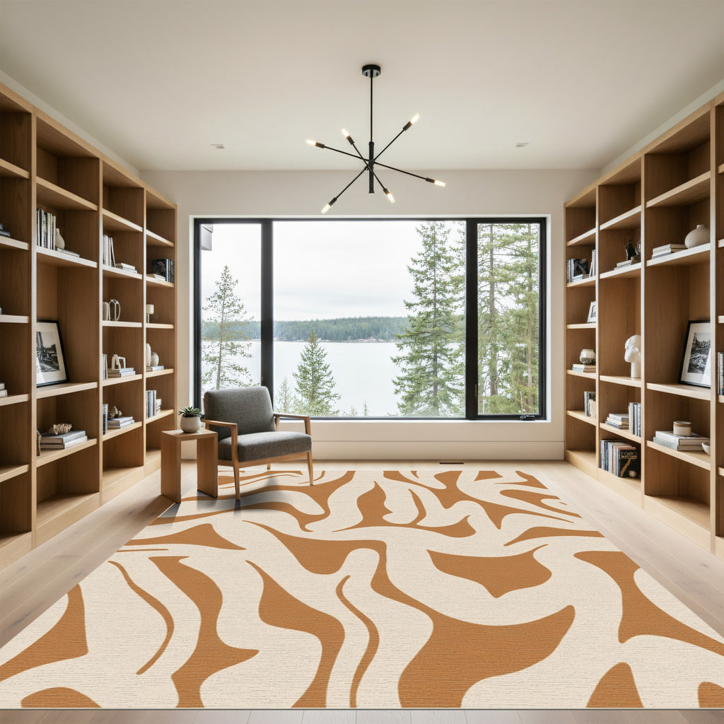 Burnt Orange Cream Swirl Abstract Rug