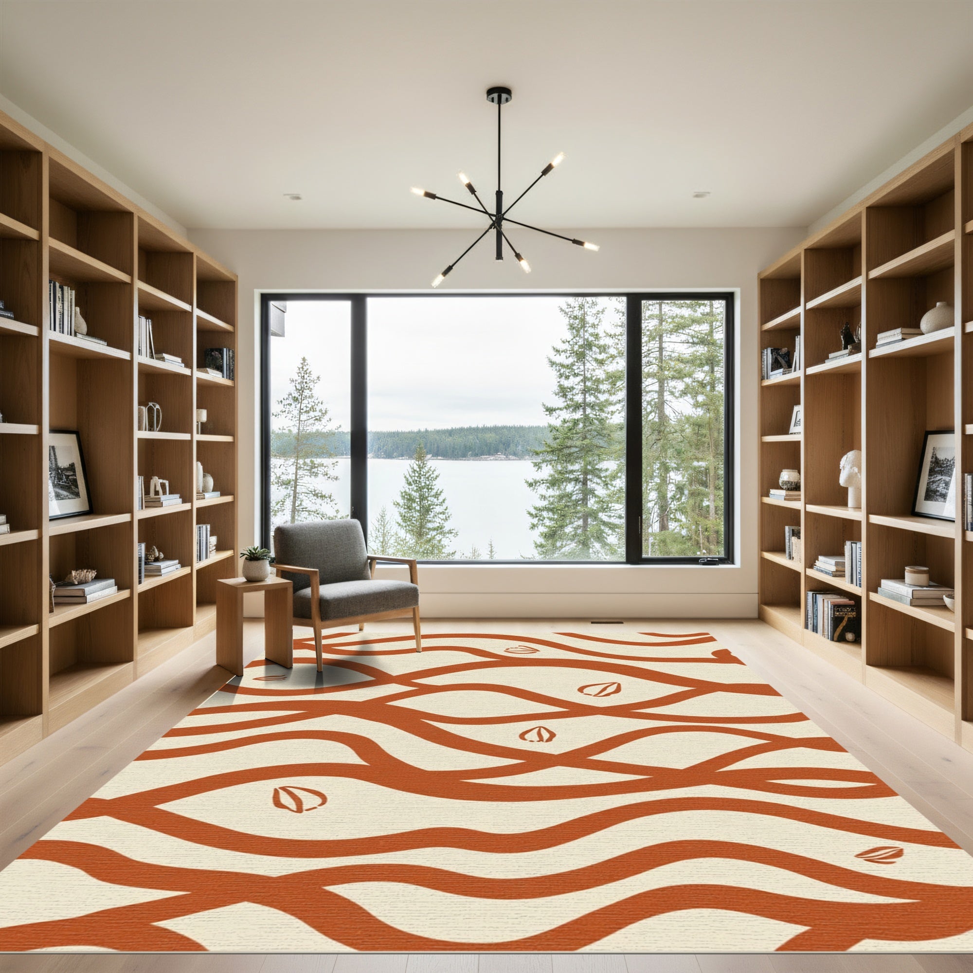 Burnt Orange Wavy Petal Overlay Rug