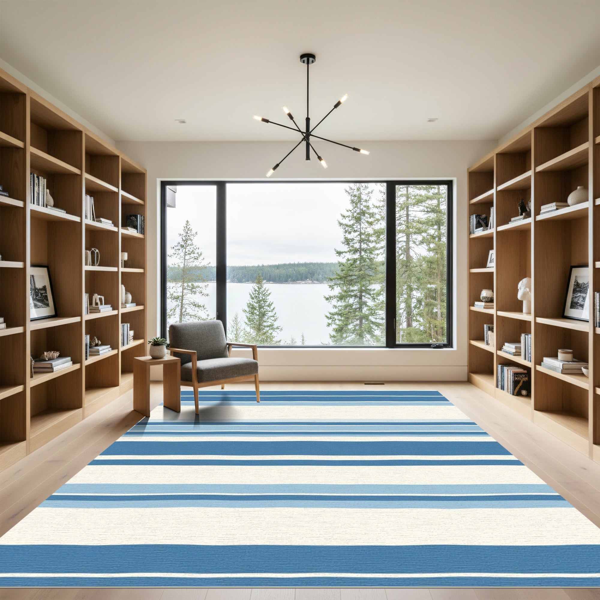 Wavy Blue Cream Stripes Rug