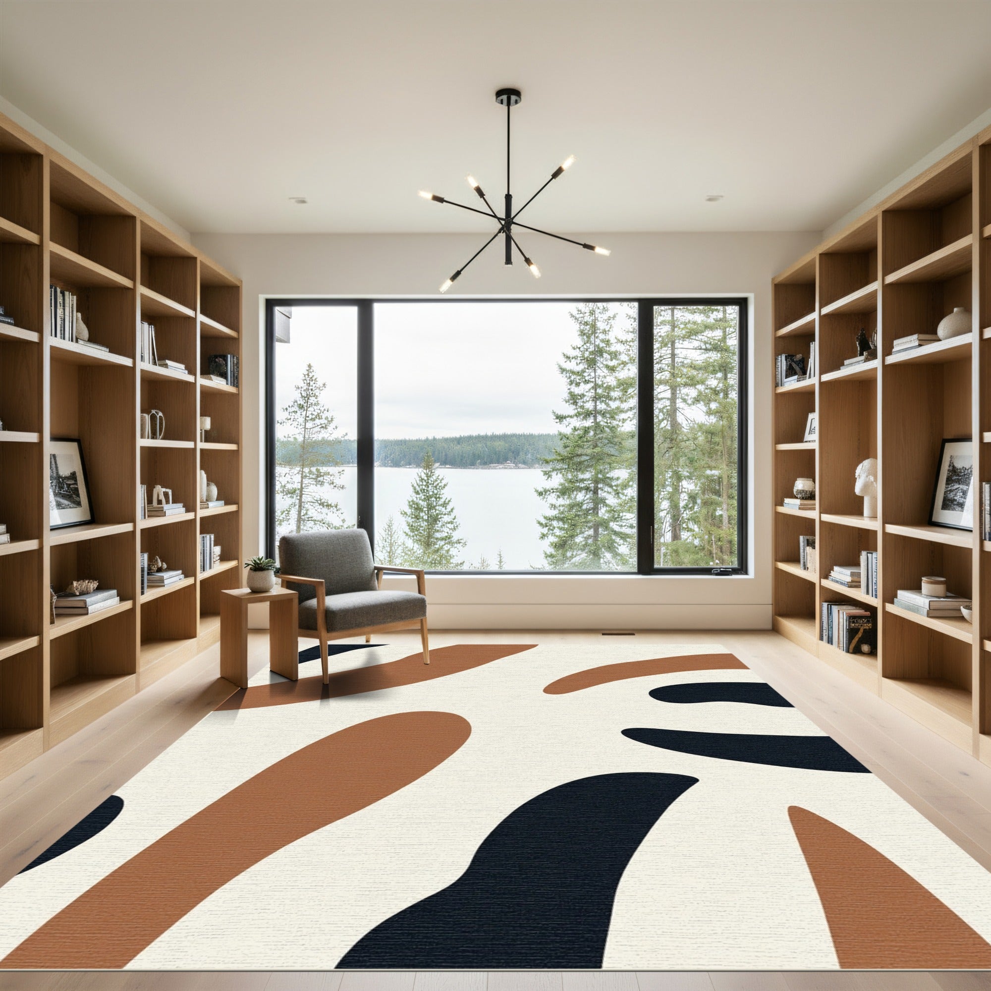 Organic Abstract Shapes Terra Cotta Blue Rug