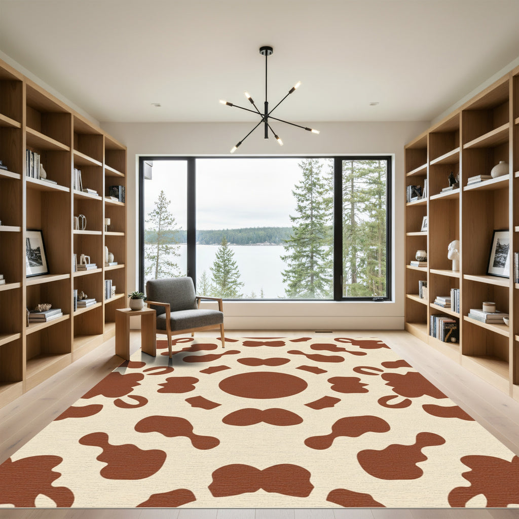 Cream Brown Abstract Spots Rug