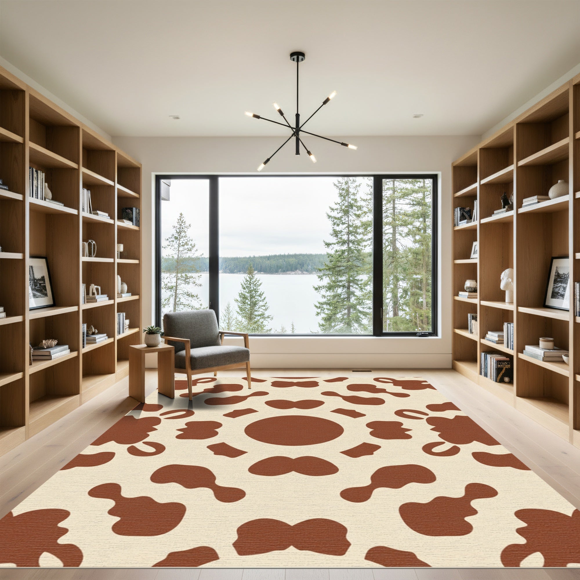 Cream Brown Abstract Spots Rug