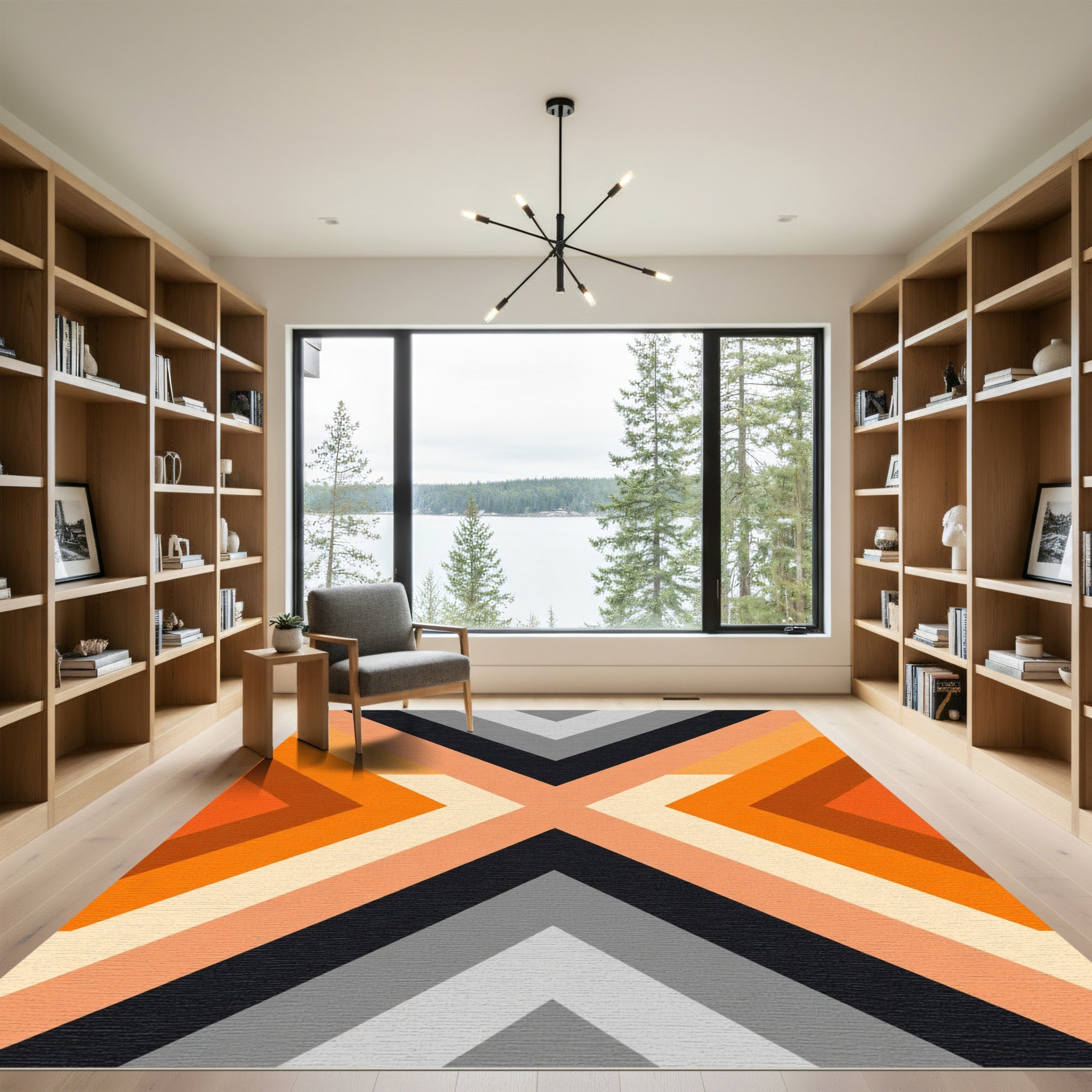 Bold Orange Geometric Chevron Rug
