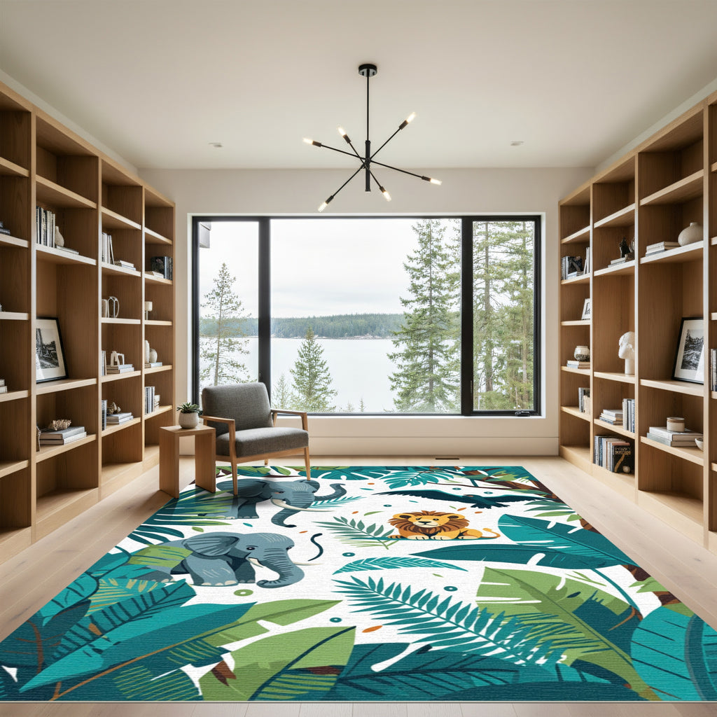 Jungle Animals And Tropical Leaves Rug