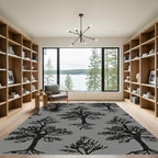 Black bare trees with roots motif Rug