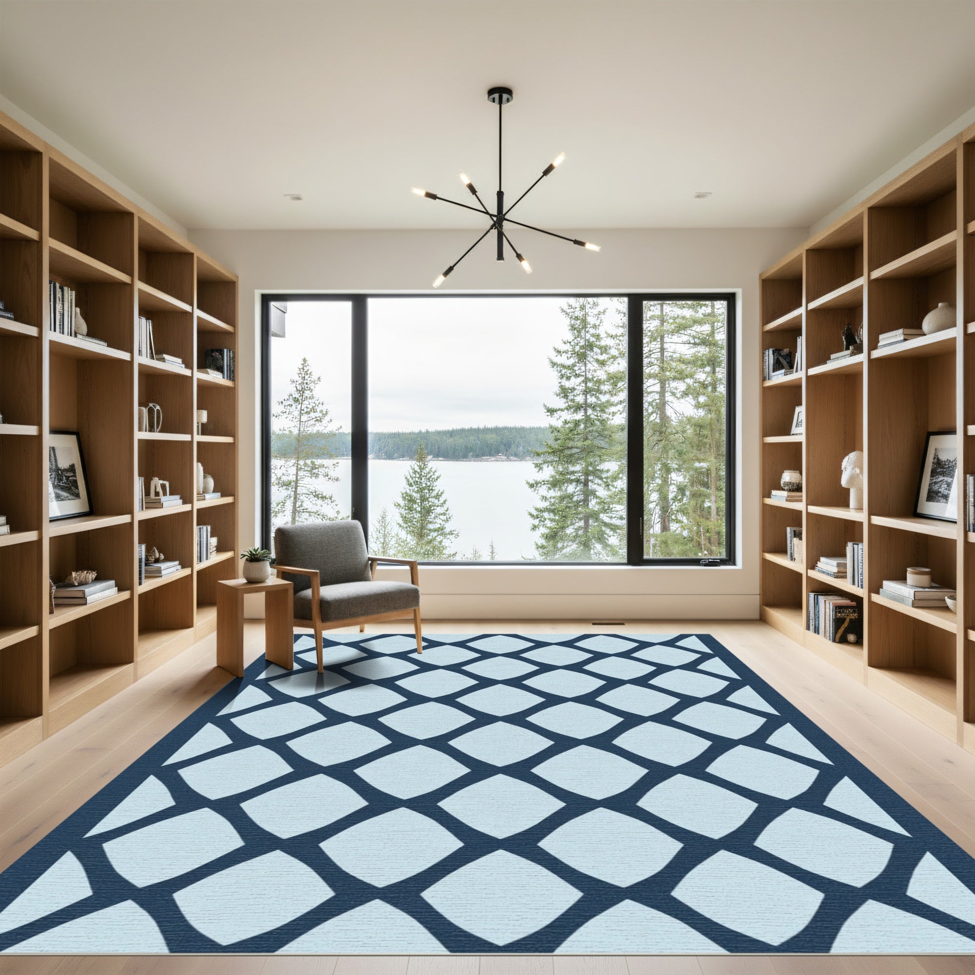 Navy Blue Diamond Lattice Rug