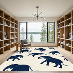 Navy Blue Elephant Silhouette Repeat Rug