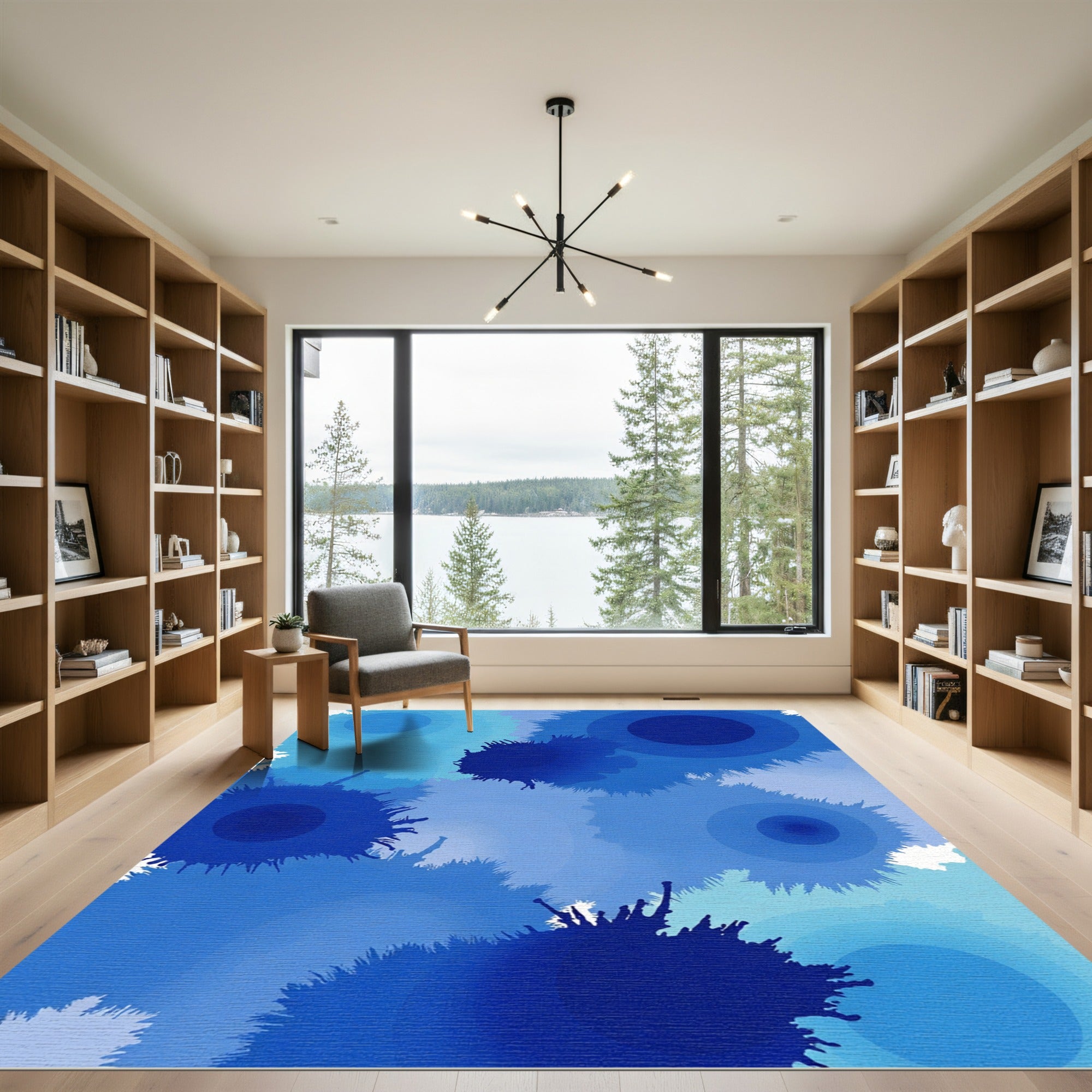 Deep Blue Ink Splatter Circles Rug
