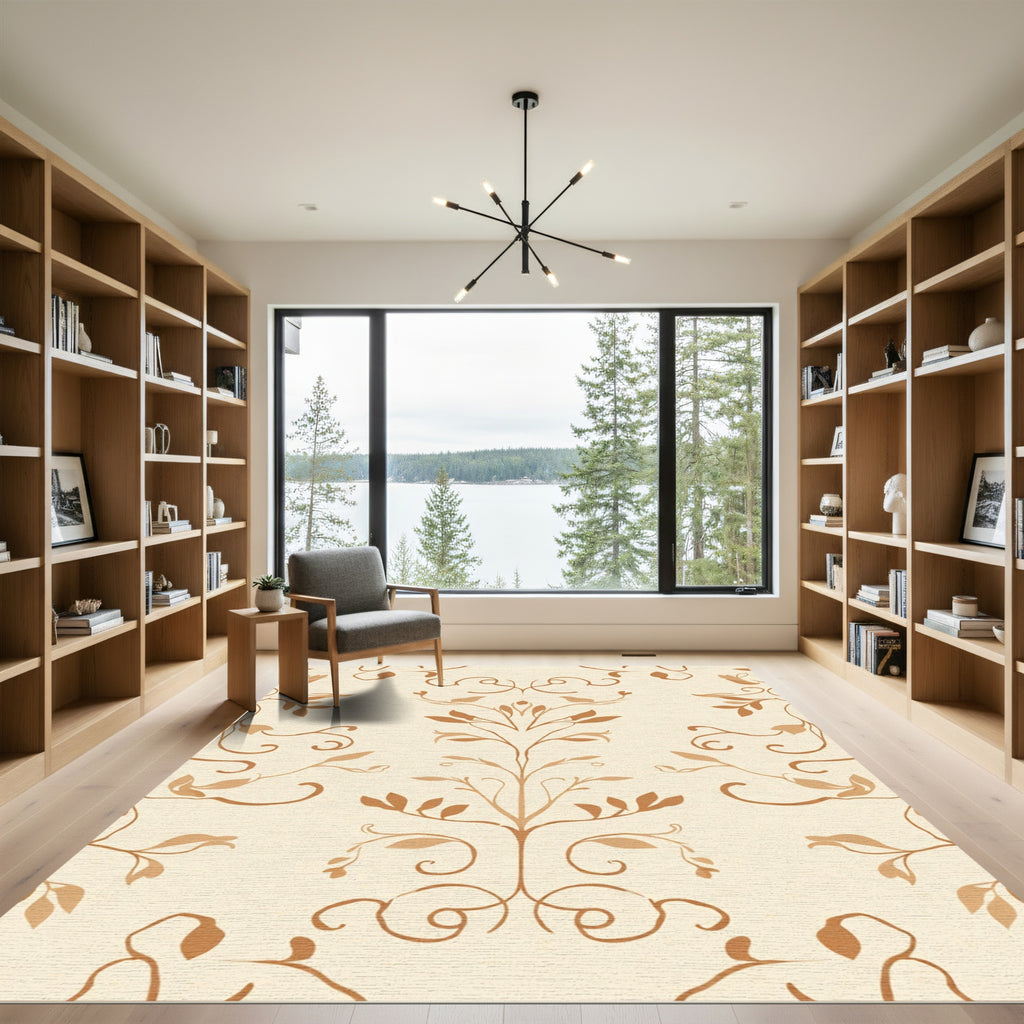 Earthy Tone Vine Swirl Botanical Rug