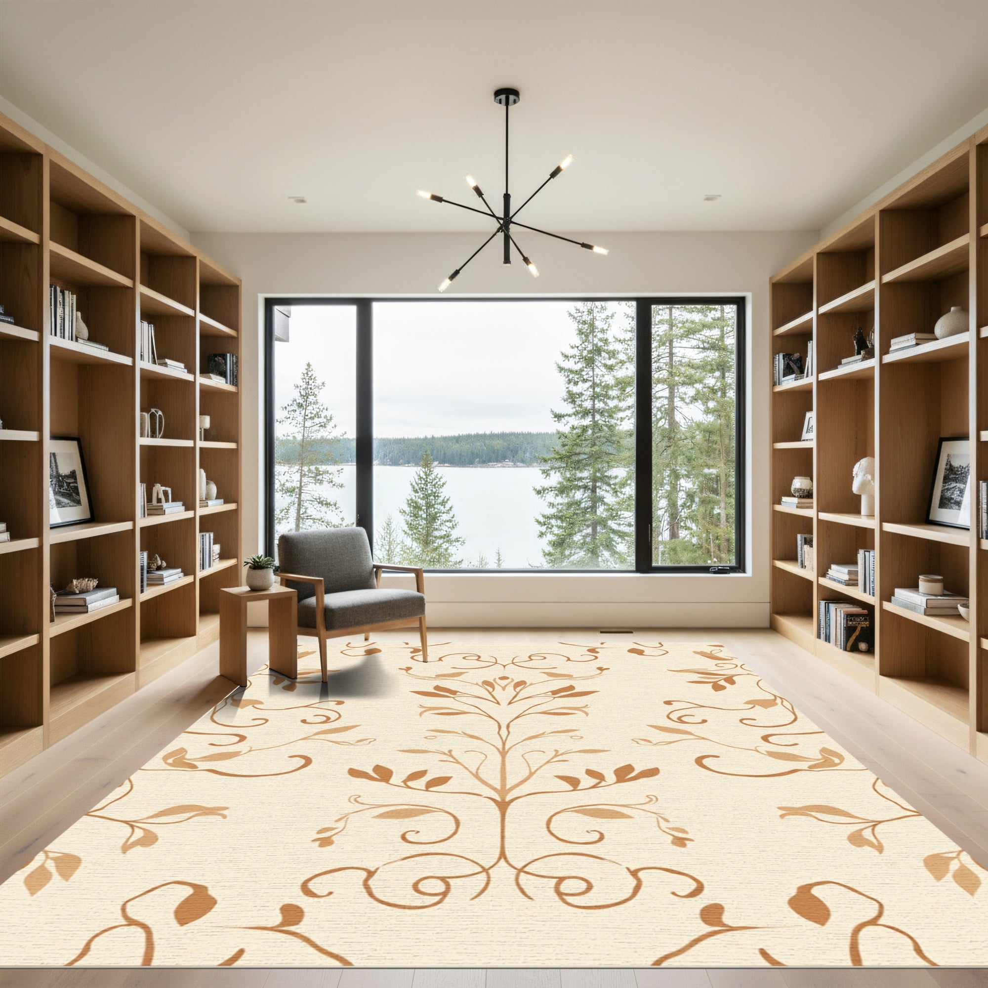 Earthy Tone Vine Swirl Botanical Rug