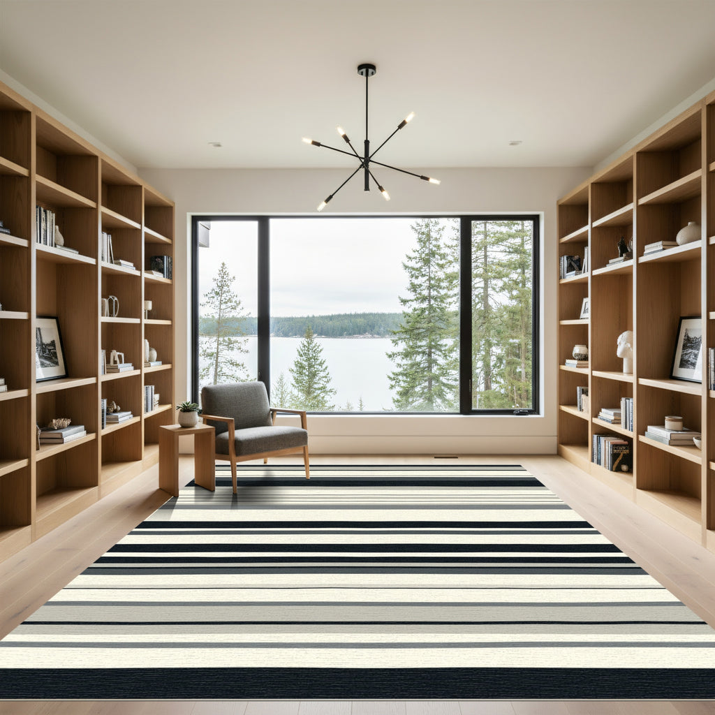 Neutral Contemporary Horizontal Stripe Rug