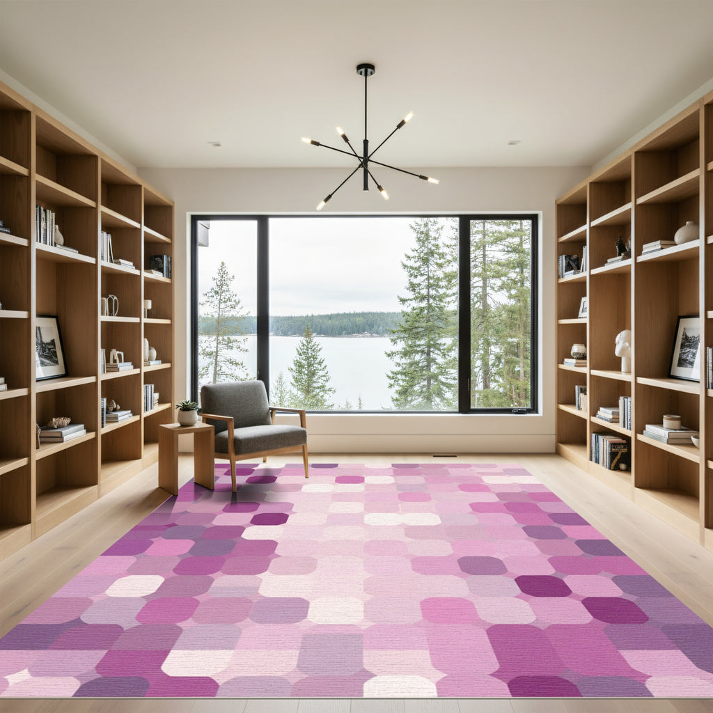 Soft Pink Gradient Square Mosaic Rug