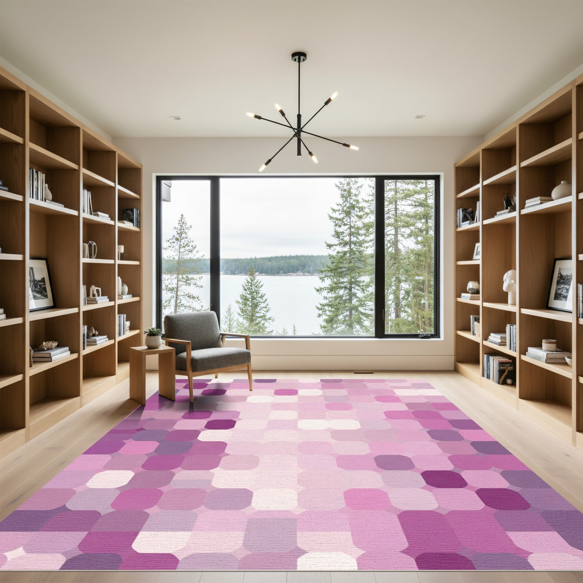 Soft Pink Gradient Square Mosaic Rug