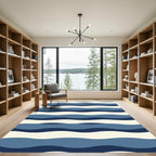 Modern Deep Blue Wave Stripes Rug