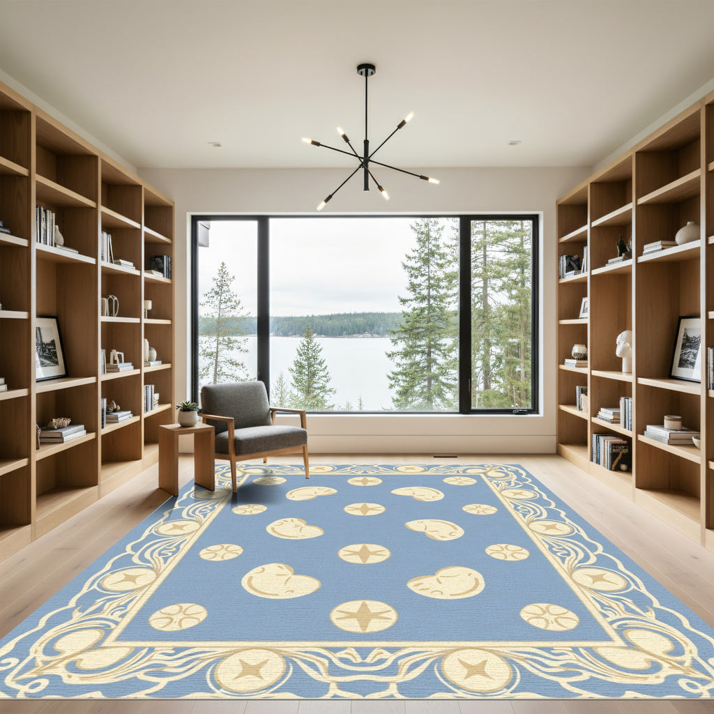 Light Blue Cream Abstract Bean Star Rug